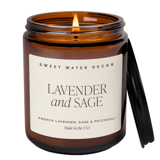 Bougie de soja à la lavande et à la sauge - Pot ambré - 9 oz