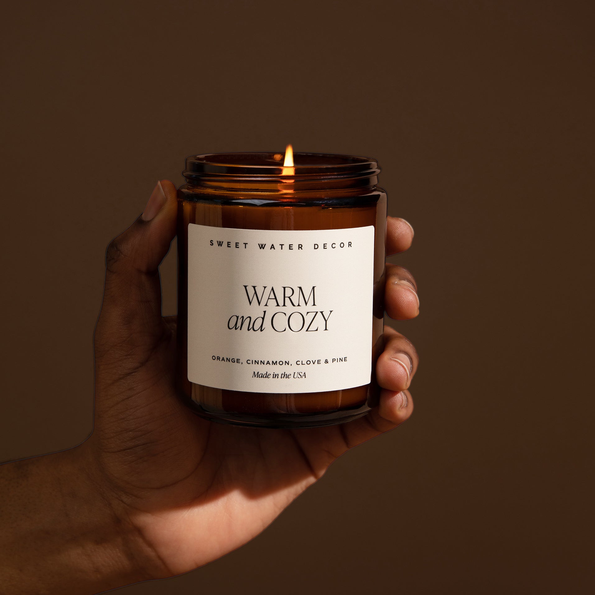 Warm and Cozy Soy Candle - Amber Jar - 9 oz - Sweet Water Decor