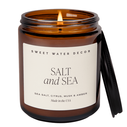 Bougie de soja au sel et à la mer - Pot ambré - 9 oz