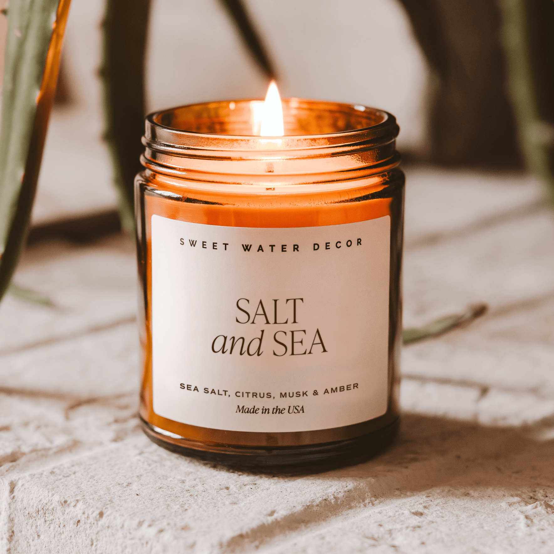 Salt and Sea Soy Candle - Amber Jar - 9 oz - Sweet Water Decor