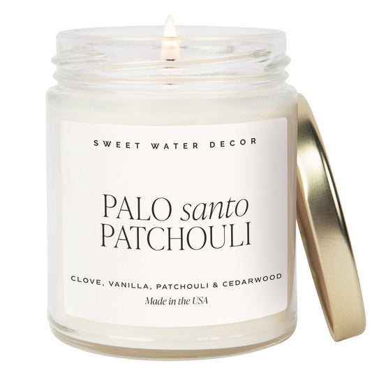 Bougie de soja au patchouli Palo Santo - Pot transparent - 255 ml