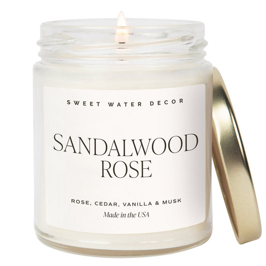 Bougie de soja au bois de santal et à la rose - Pot transparent - 9 oz