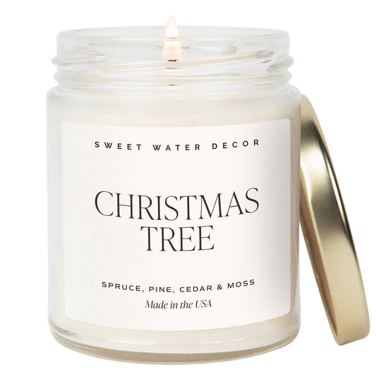 Christmas Tree Soy Candle - Clear Jar - 9 oz - Sweet Water Decor