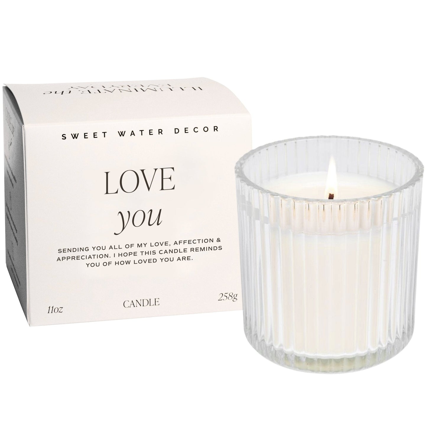 Bougie de soja cannelée Love You - Pot en verre côtelé avec boîte - 12 oz