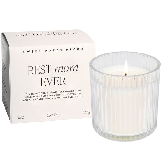 Bougie de soja Best Mom Ever - Pot en verre nervuré avec boîte - 12 oz