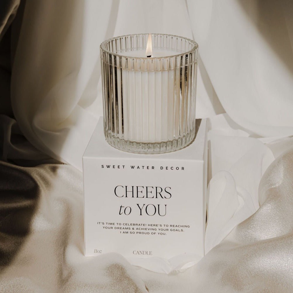 Cheers To You Soy Candle - Ribbed Glass Jar with Box - 12 oz