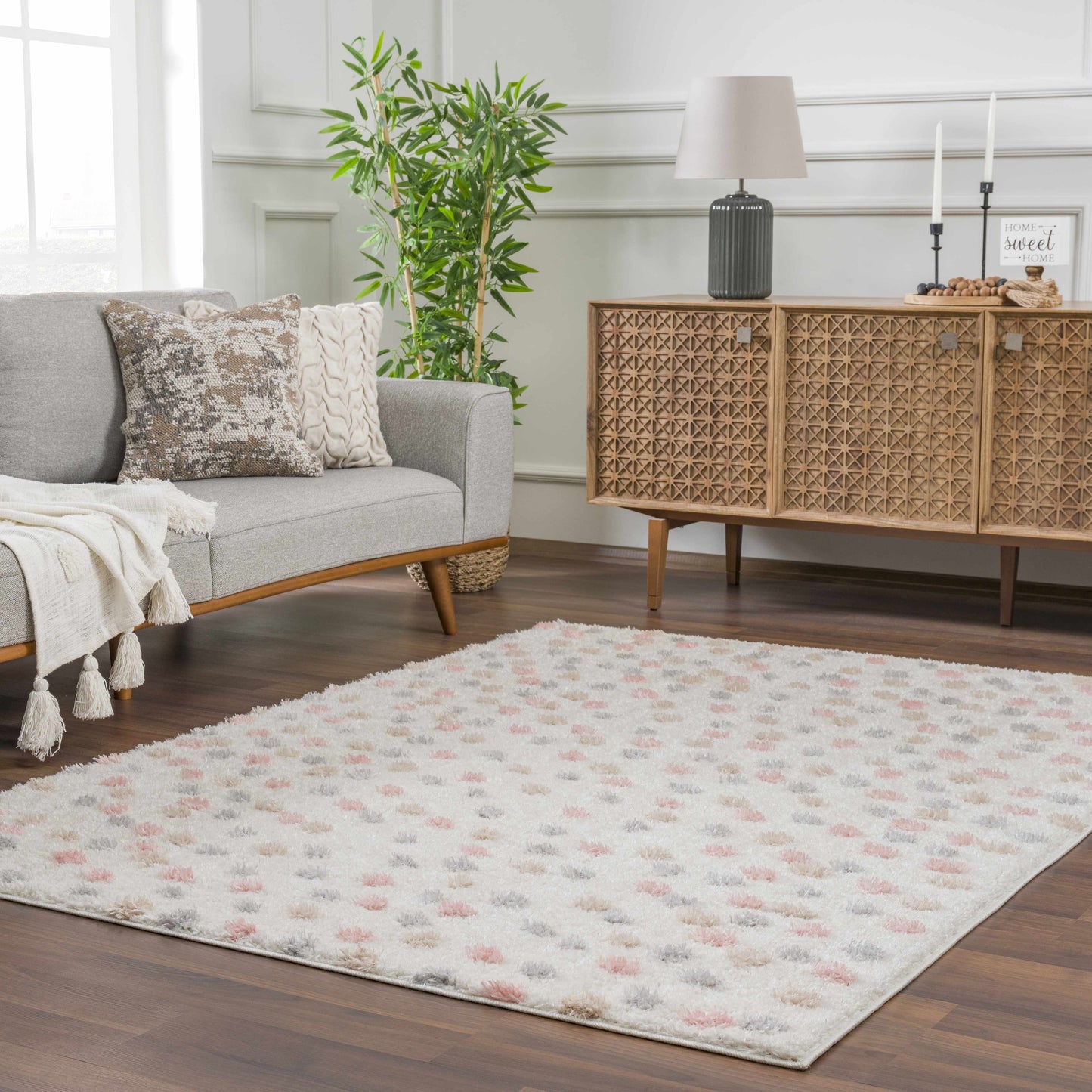 Cansu Pink & Cream Dotted Area Rug - 5’3’’ x 7’ Rectangle - Boutique Rugs