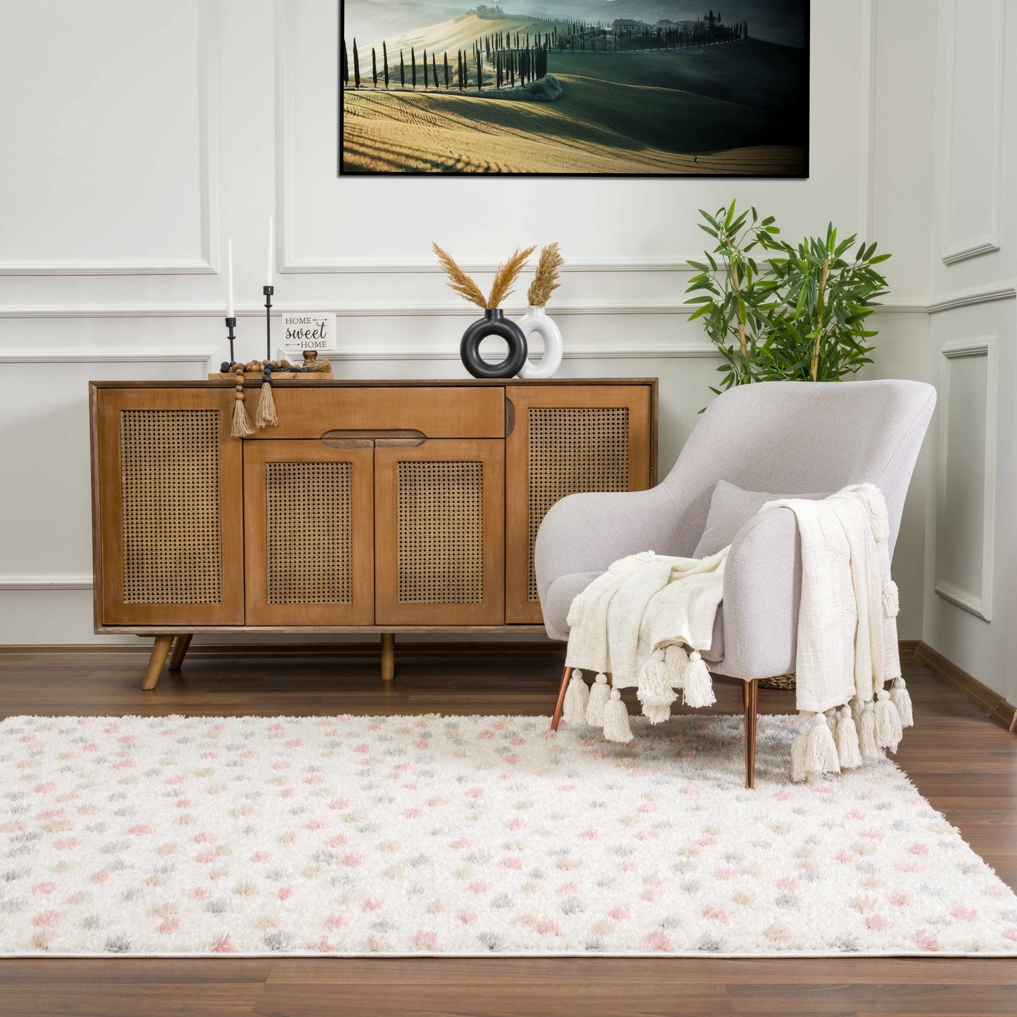 Cansu Pink & Cream Dotted Area Rug - Boutique Rugs