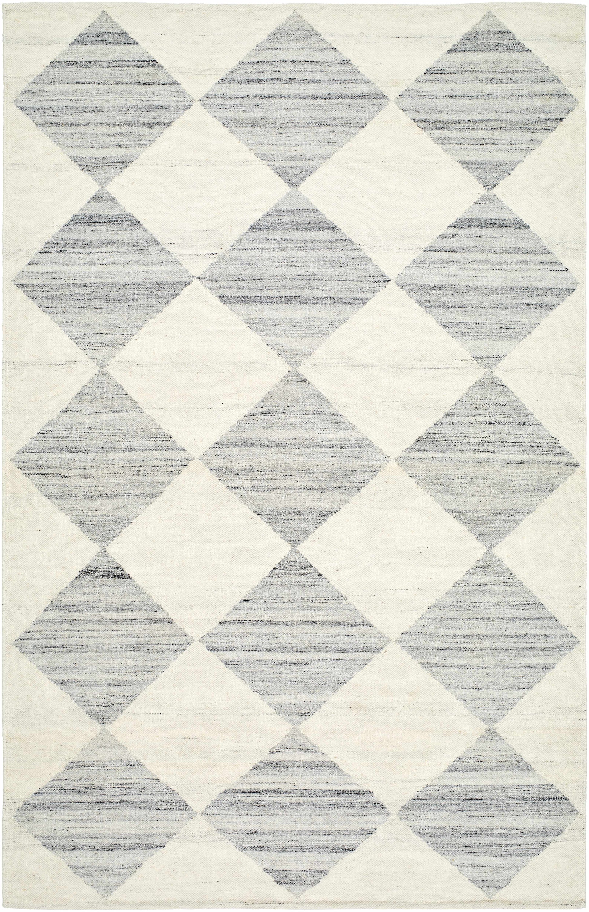 Light Gray Diamond Flat Wool Area Rug - Boutique Rugs