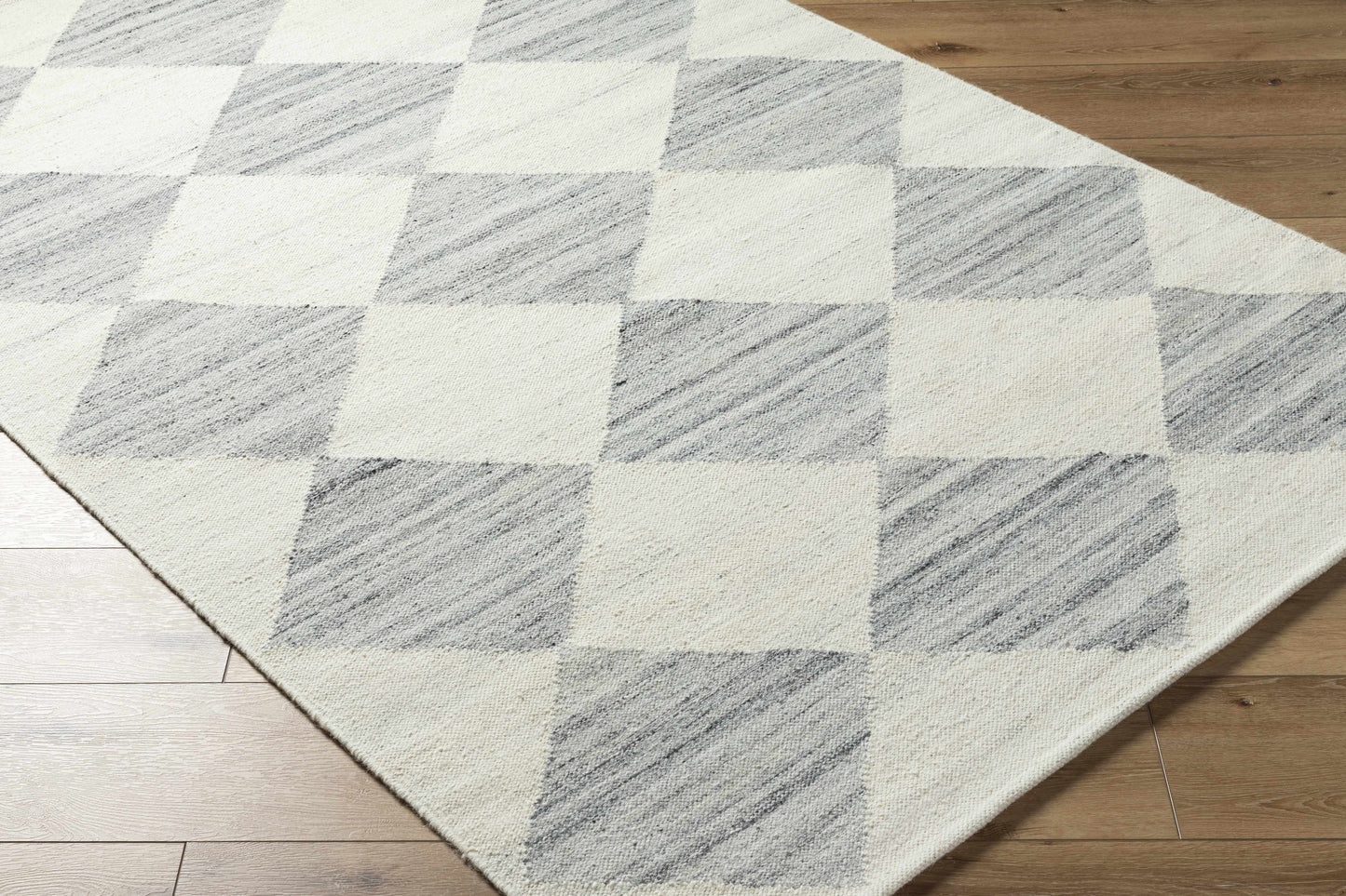 Light Gray Diamond Flat Wool Area Rug - Boutique Rugs