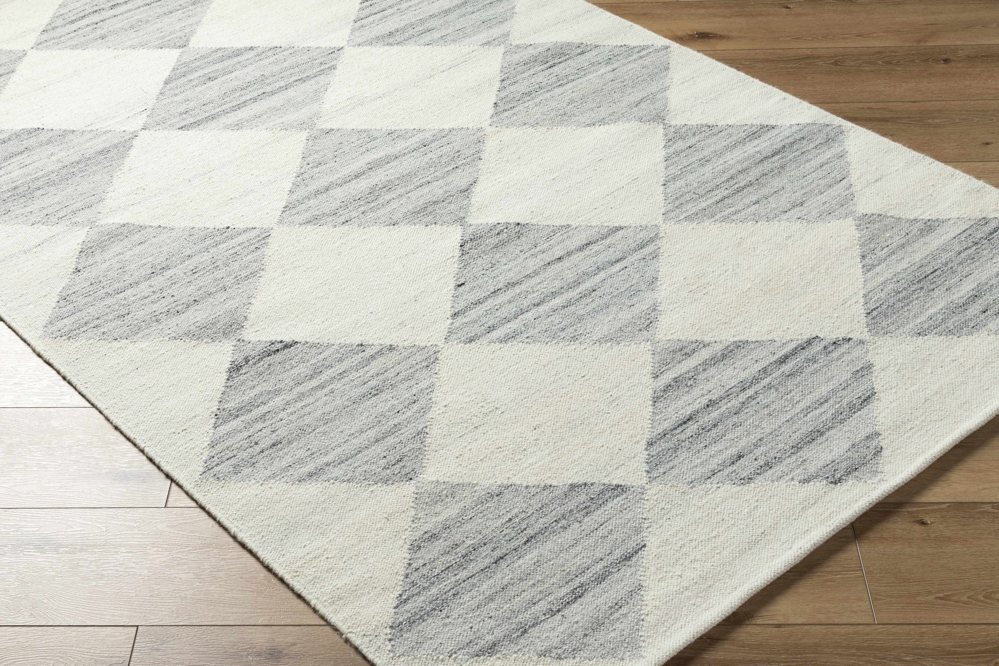 Light Gray Diamond Flat Wool Area Rug - Boutique Rugs