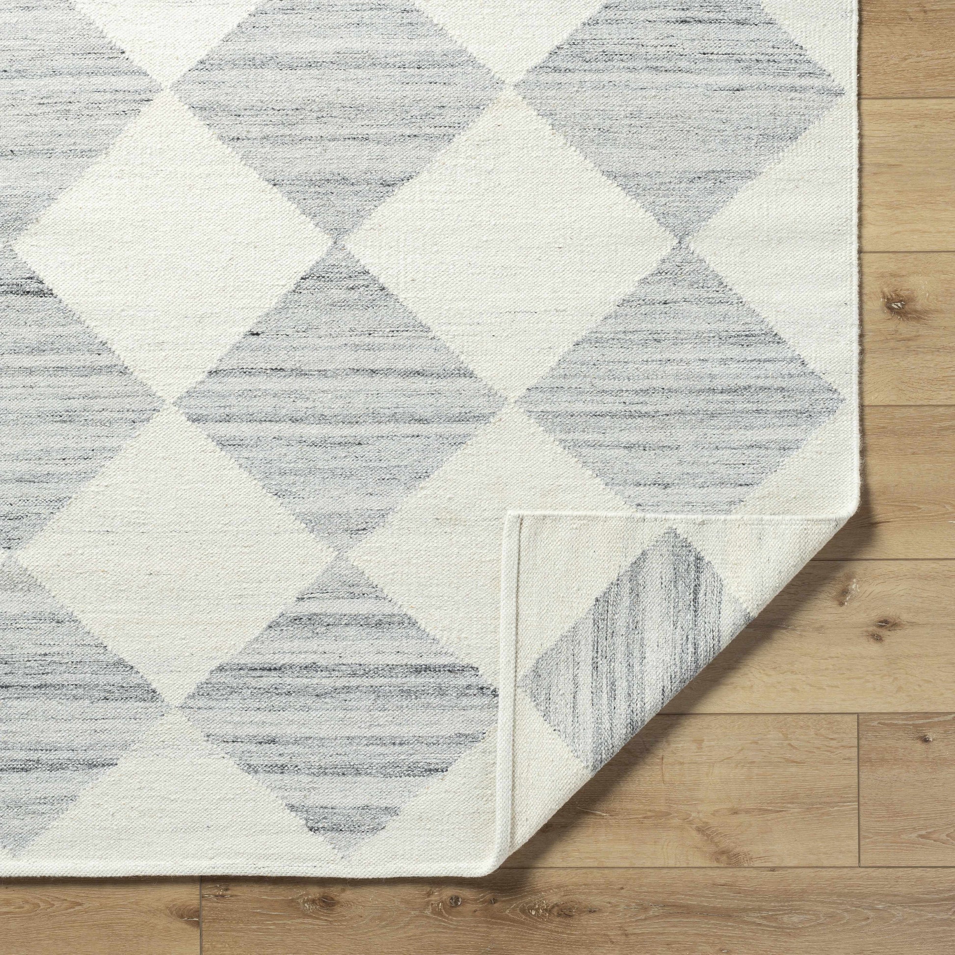 Light Gray Diamond Flat Wool Area Rug - Boutique Rugs