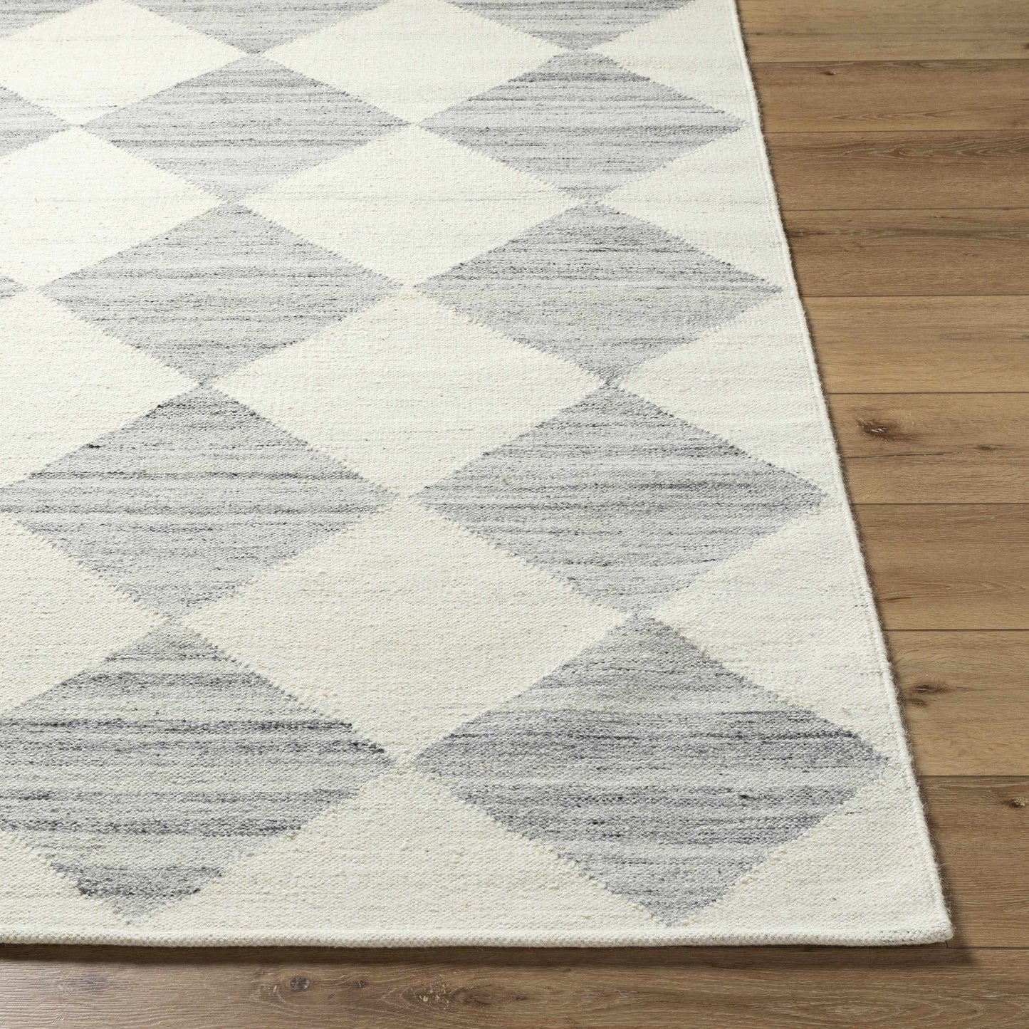 Light Gray Diamond Flat Wool Area Rug - Boutique Rugs