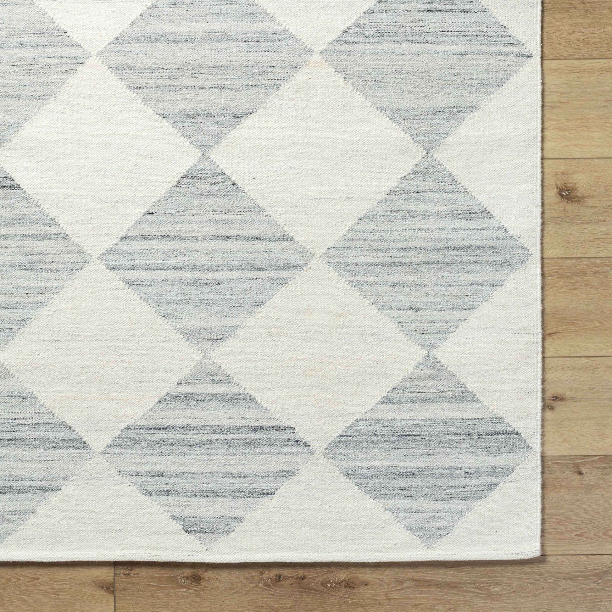 Light Gray Diamond Flat Wool Area Rug - Boutique Rugs