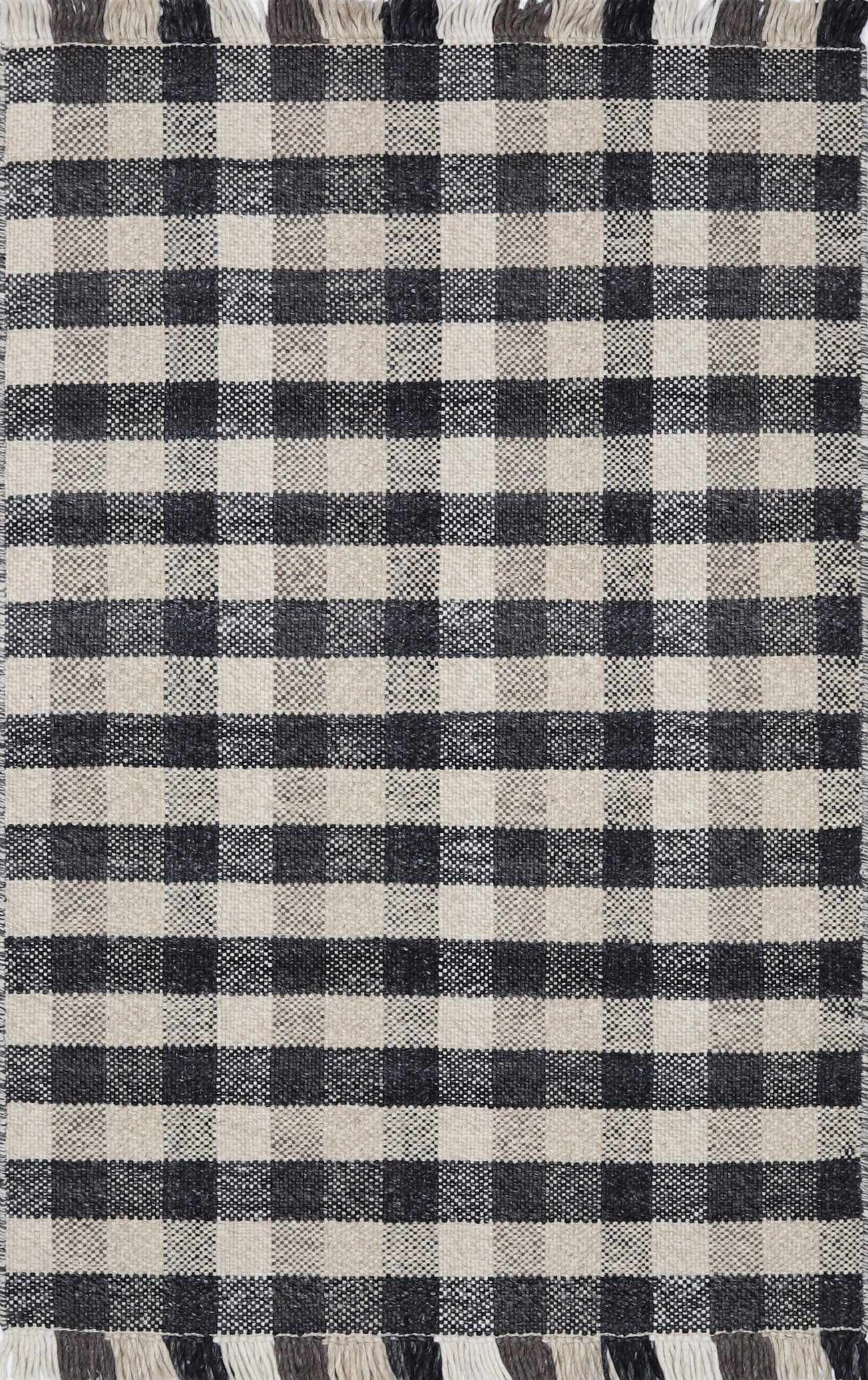 Gray Beige Plaid Check Wool Rug - Boutique Rugs