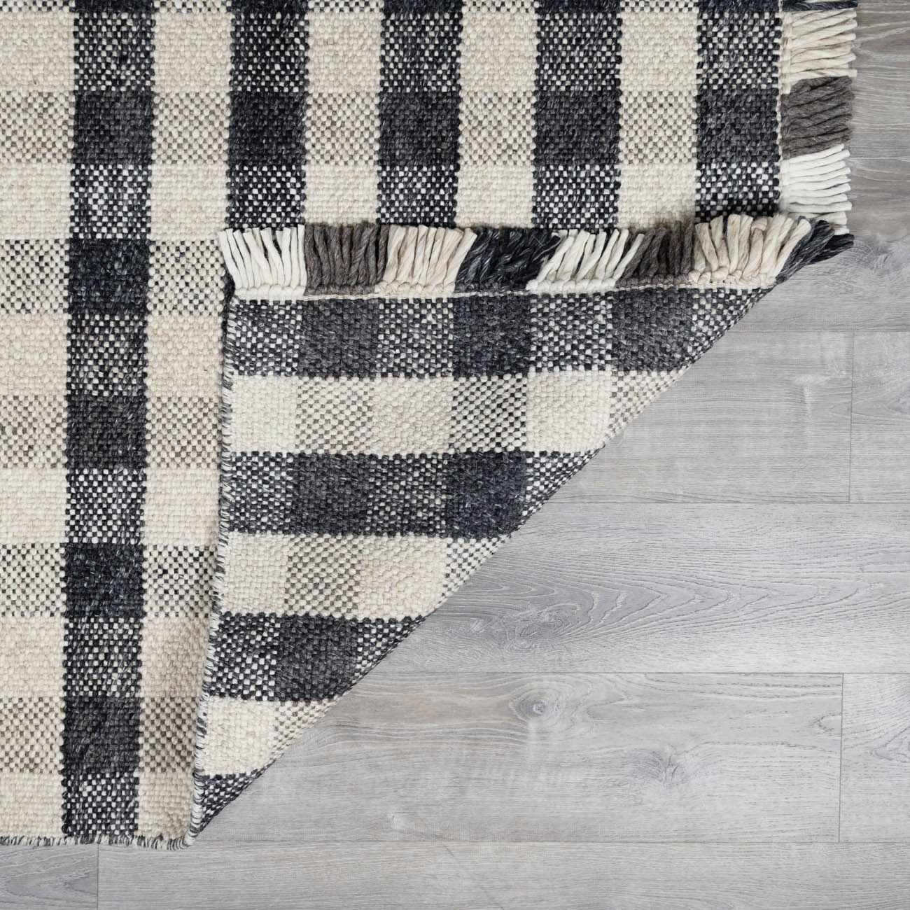 Gray Beige Plaid Check Wool Rug - Boutique Rugs