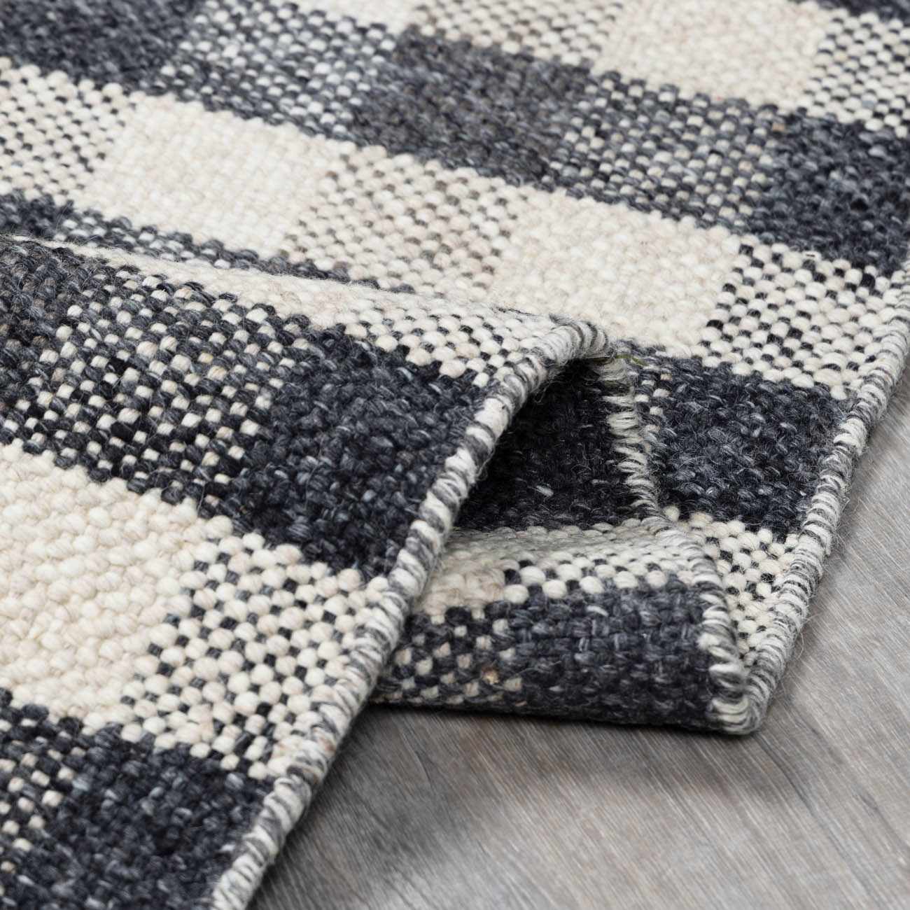 Gray Beige Plaid Check Wool Rug - Boutique Rugs