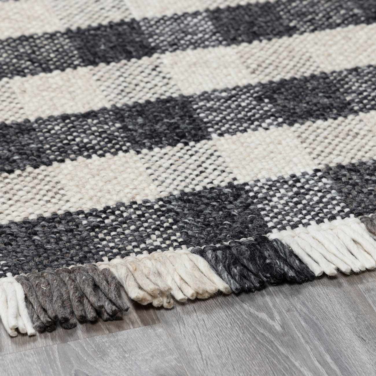 Gray Beige Plaid Check Wool Rug - Boutique Rugs