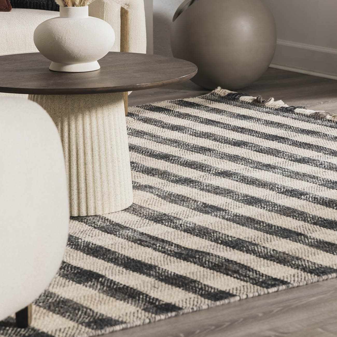 Gray Beige Plaid Check Wool Rug - Boutique Rugs