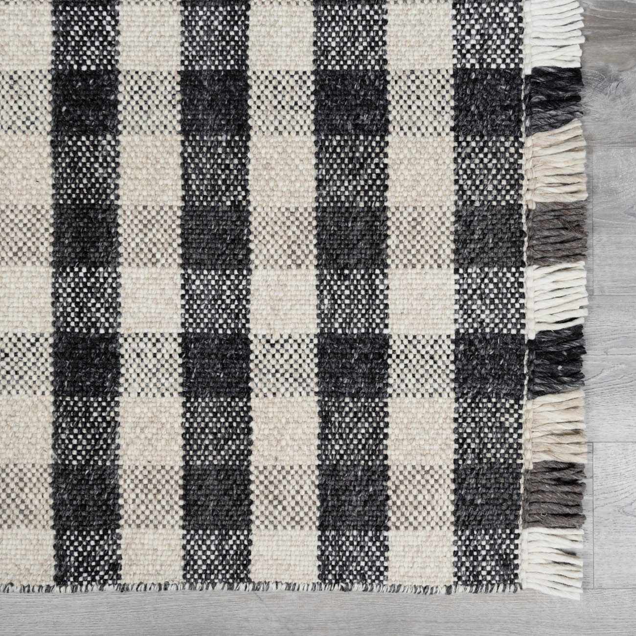 Gray Beige Plaid Check Wool Rug - Boutique Rugs