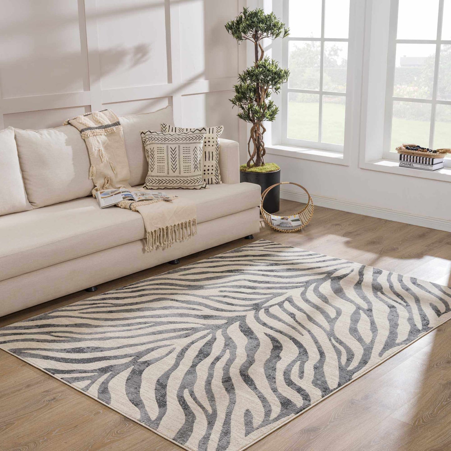 Gray Ecorse Zebra Print Area Rug