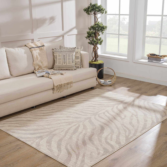 Beige Manteca Zebra Print Area Rug - 5’3’’ x 7’3’’ Rectangle - Boutique Rugs