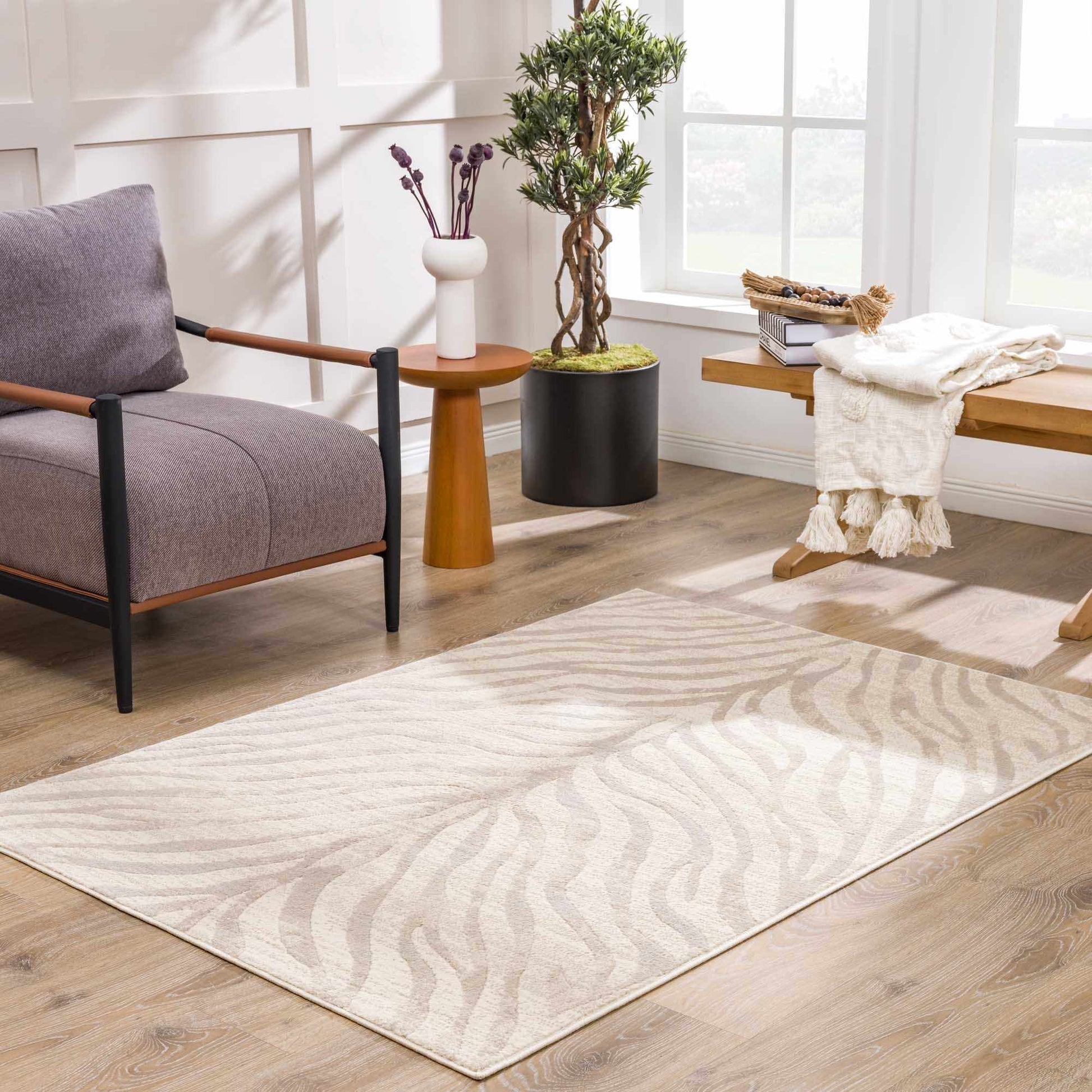 Beige Manteca Zebra Print Area Rug - 3’11’’ x 5’7’’ Rectangle - Boutique Rugs