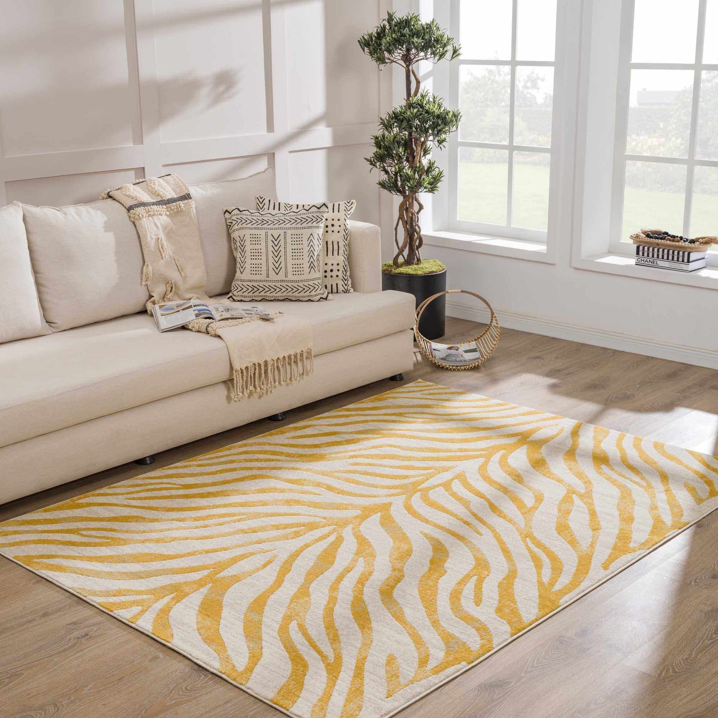 Yellow Terra Zebra Print Area Rug - Clearance - * 5’3’’ x 7’3’’ Rectangle - Boutique Rugs