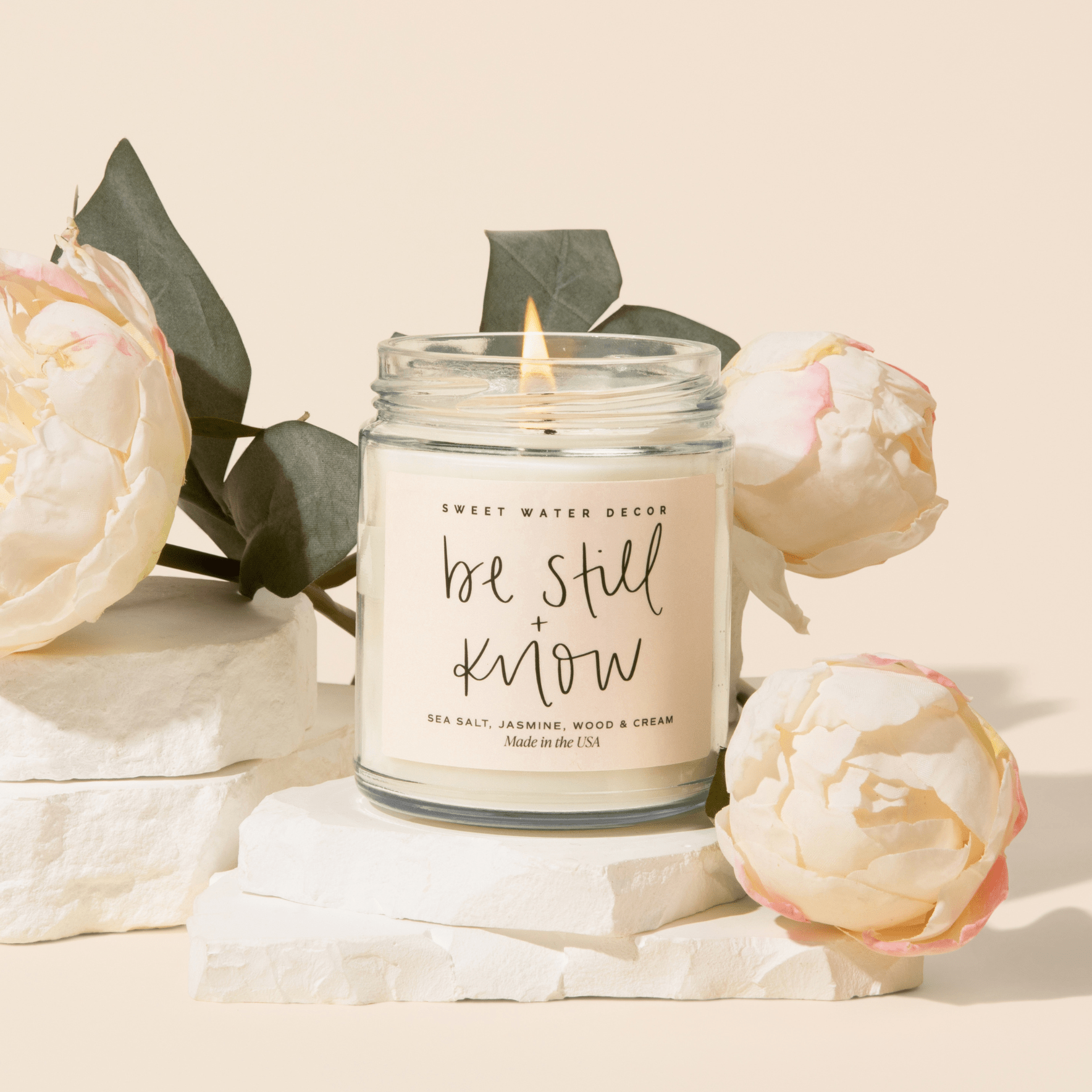 Be Still and Know Soy Candle - Clear Jar - 9 oz - Sweet Water Decor