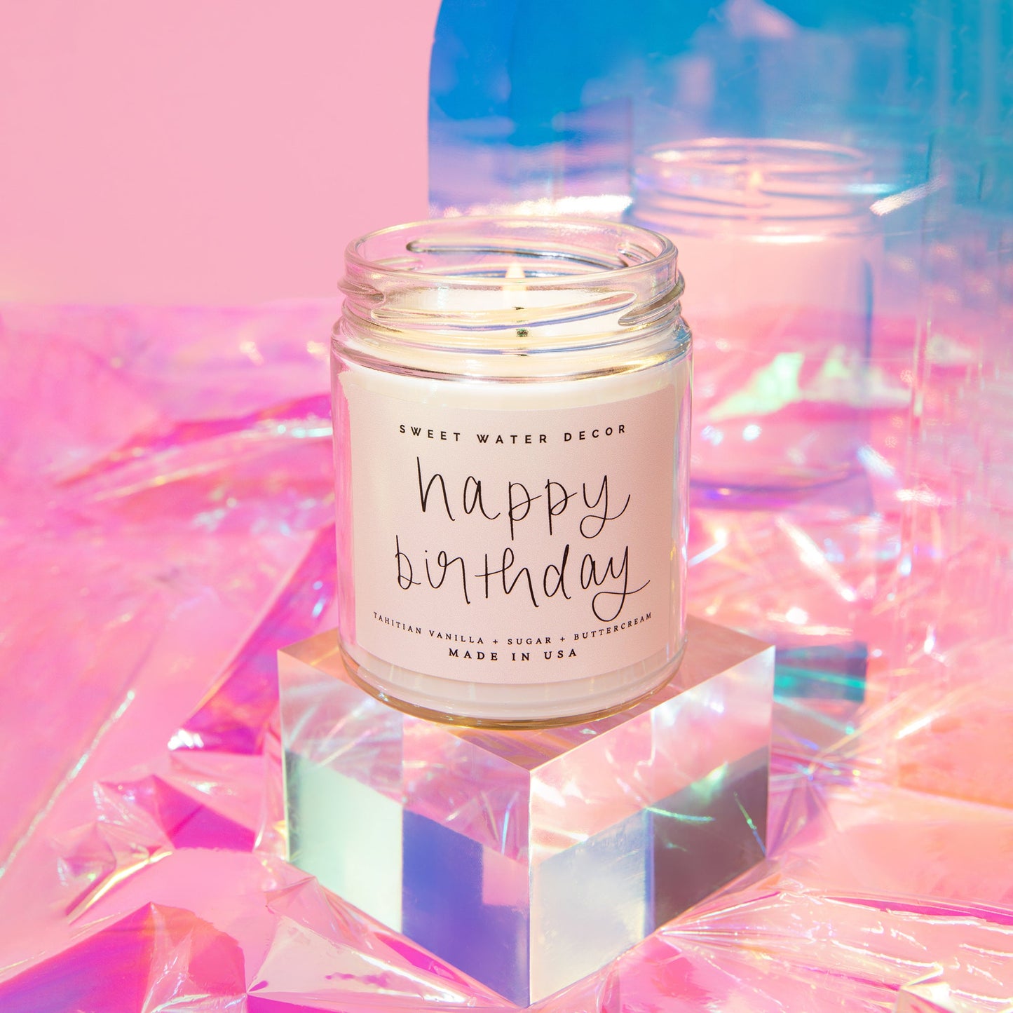 Bougie de soja « Joyeux anniversaire » - Pot transparent - 9 oz