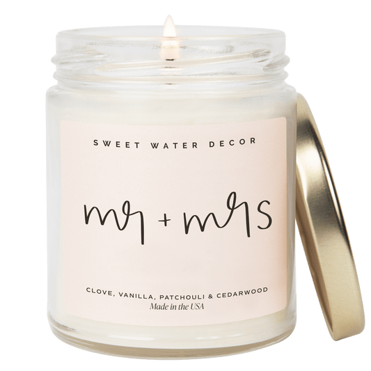 Bougie avec citation de M. et Mme - Pot transparent - 255 ml (Palo Santo Patchouli)