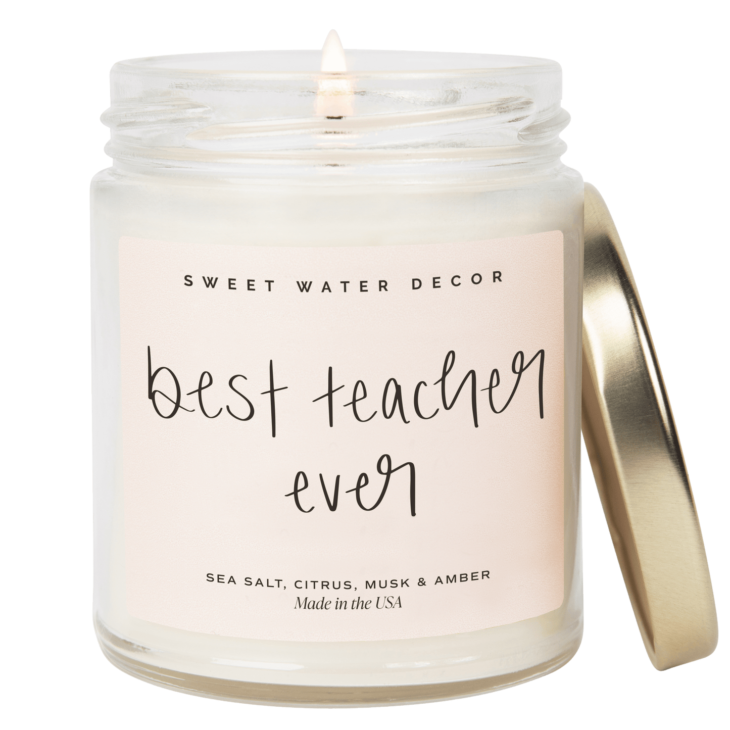 Best Teacher Ever Soy Candle - Clear Jar - 9 oz (Salt and Sea) - Sweet Water Decor