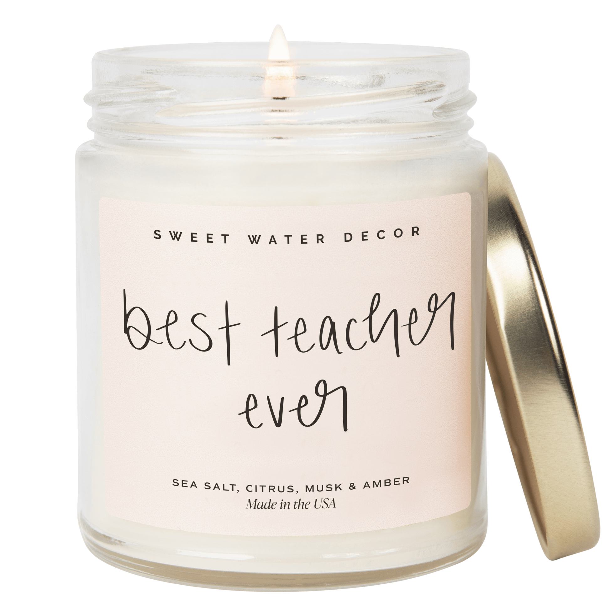 Best Teacher Ever Soy Candle - Clear Jar - 9 oz (Salt and Sea) - Sweet Water Decor