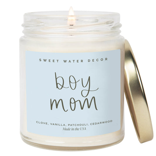 Bougie de soja Boy Mom - Pot transparent - 9 oz (Palo Santo Patchouli) 