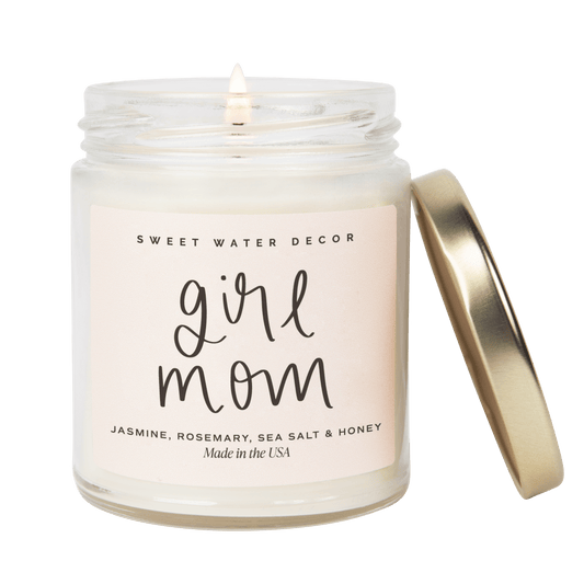 Vela de soja Girl Mom - Frasco transparente - 9 oz (flores silvestres y sal) 