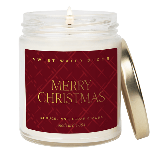 Merry Christmas Soy Candle | 9oz. Clear Jar (Christmas Tree)