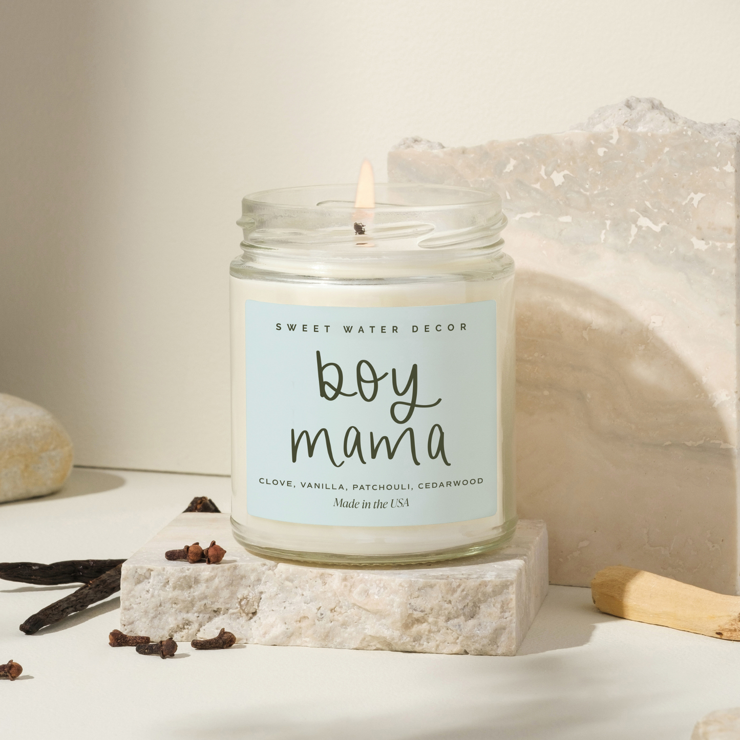 Boy Mama Soy Candle - Clear Jar - 9 oz (Palo Santo Patchouli)