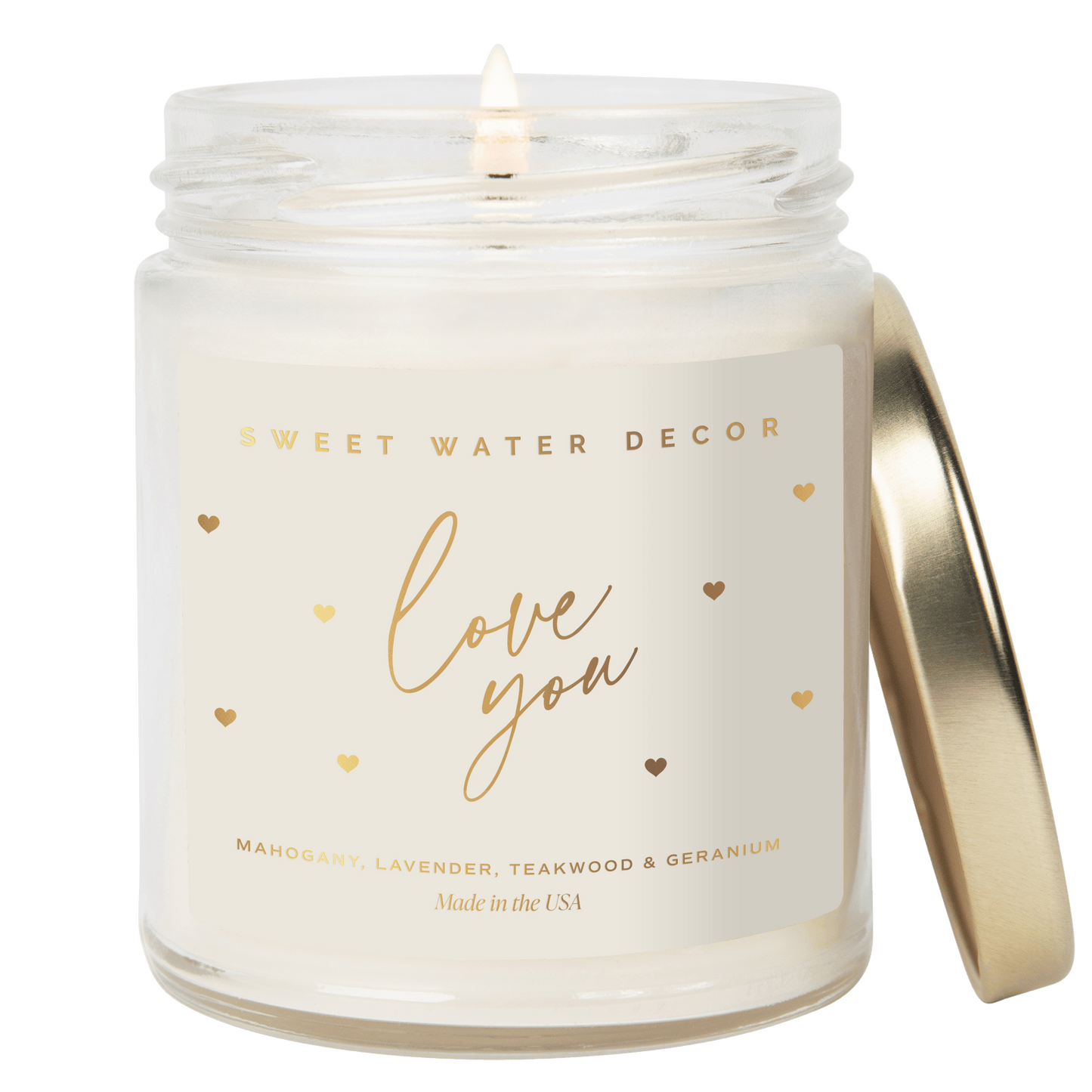 Bougie de soja à motifs Love You - Pot transparent - 9 oz