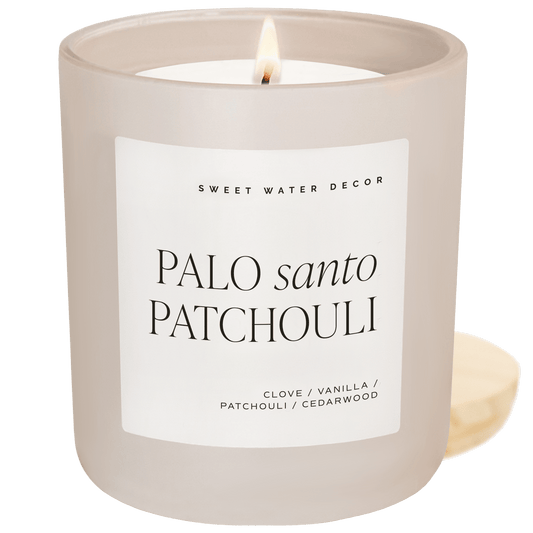 Bougie de soja Palo Santo Patchouli - Pot beige mat - 15 oz