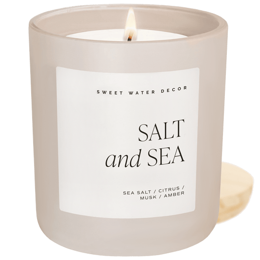 Bougie de soja au sel et à la mer - Pot mat beige - 15 oz 