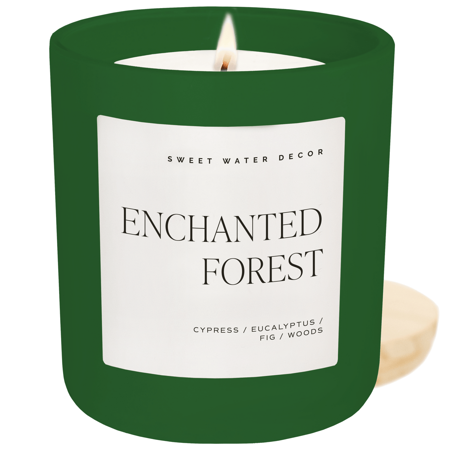 Vela de soja Enchanted Forest, frasco verde mate, 15 oz (ciprés e higo)