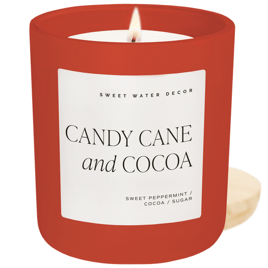 Candy Cane and Cocoa Soy Candle - Red Matte Jar - 15 oz (Hot Cocoa and Peppermint)