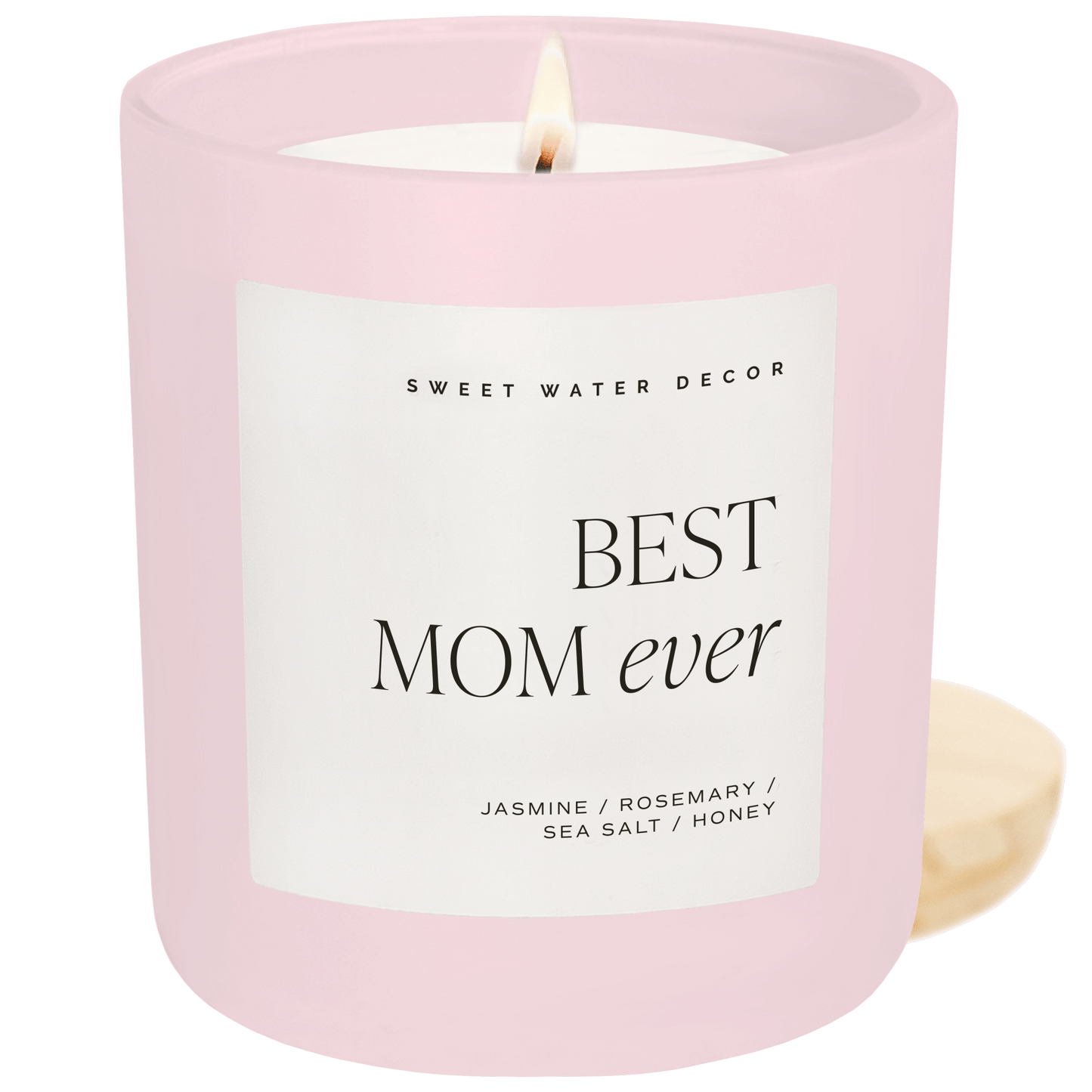 Bougie de soja Best Mom Ever - Pot rose mat - 15 oz (fleurs sauvages et sel)