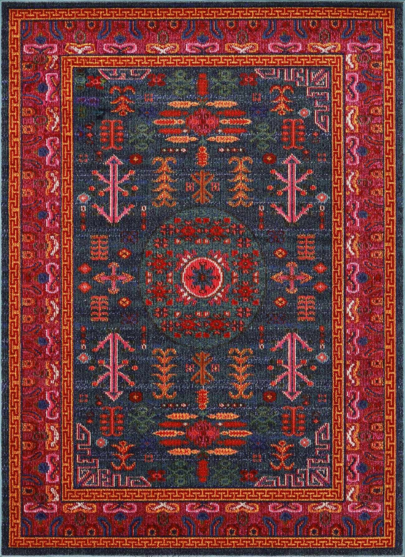 Cleveland Colorful Traditional Area Rug - Teal Aqua Navy - 5’3’’ x 7’3’’ Rectangle - Boutique Rugs
