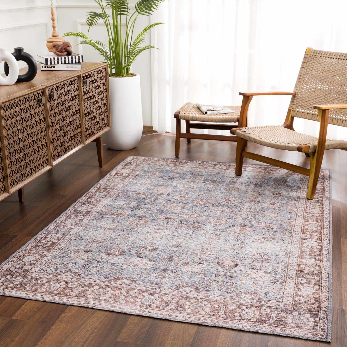 Dauis Blue Persian Style Washable Rug