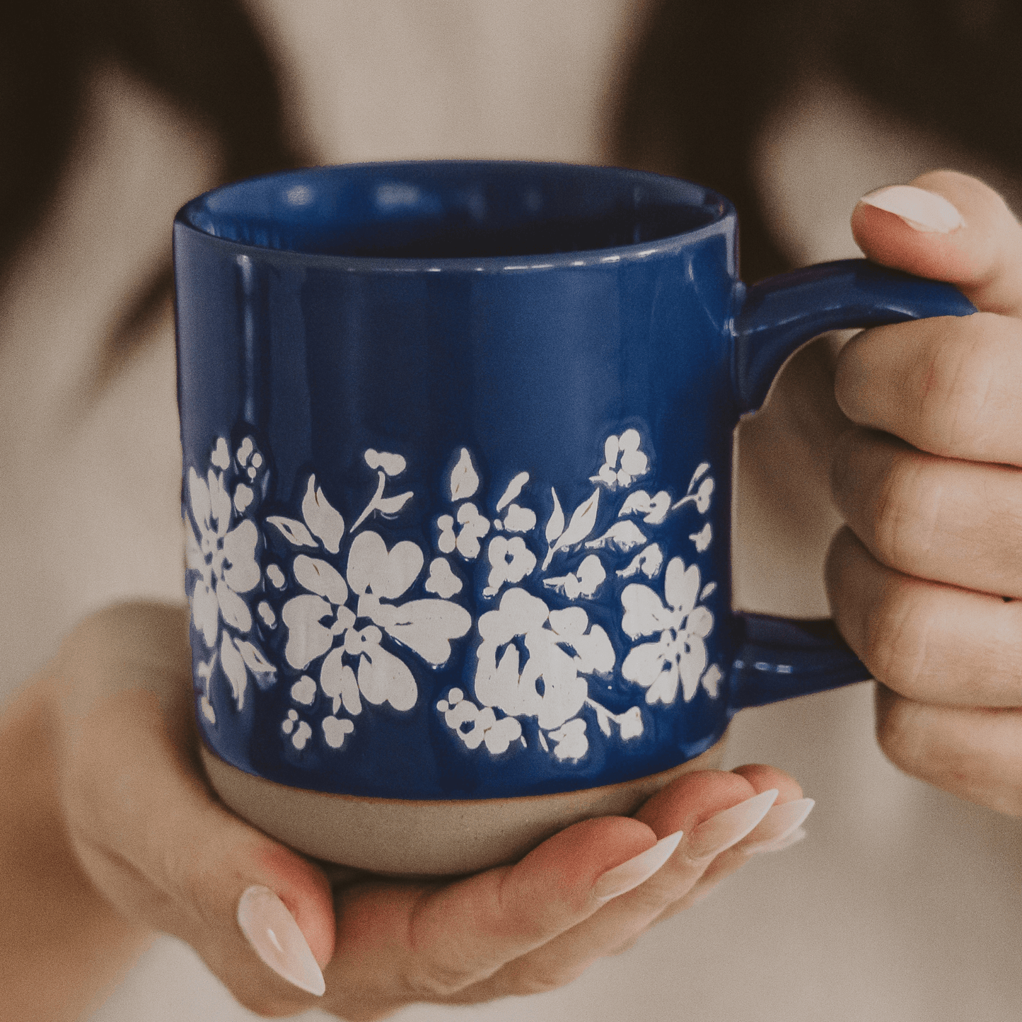 Blue Floral 14oz. Stoneware Coffee Mug - Sweet Water Decor