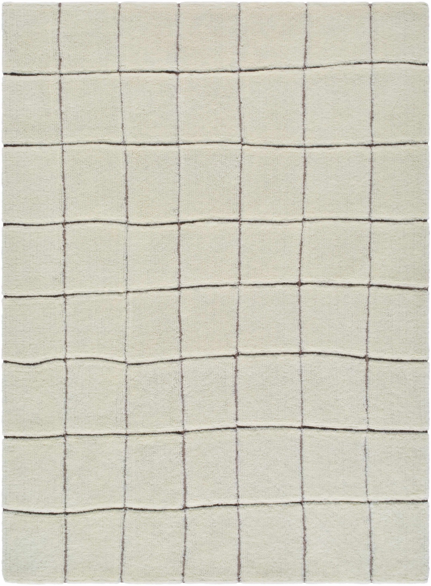 Ivory Check Washable Wool Blend Area Rug - 5’ x 7’ Rectangle - Boutique Rugs