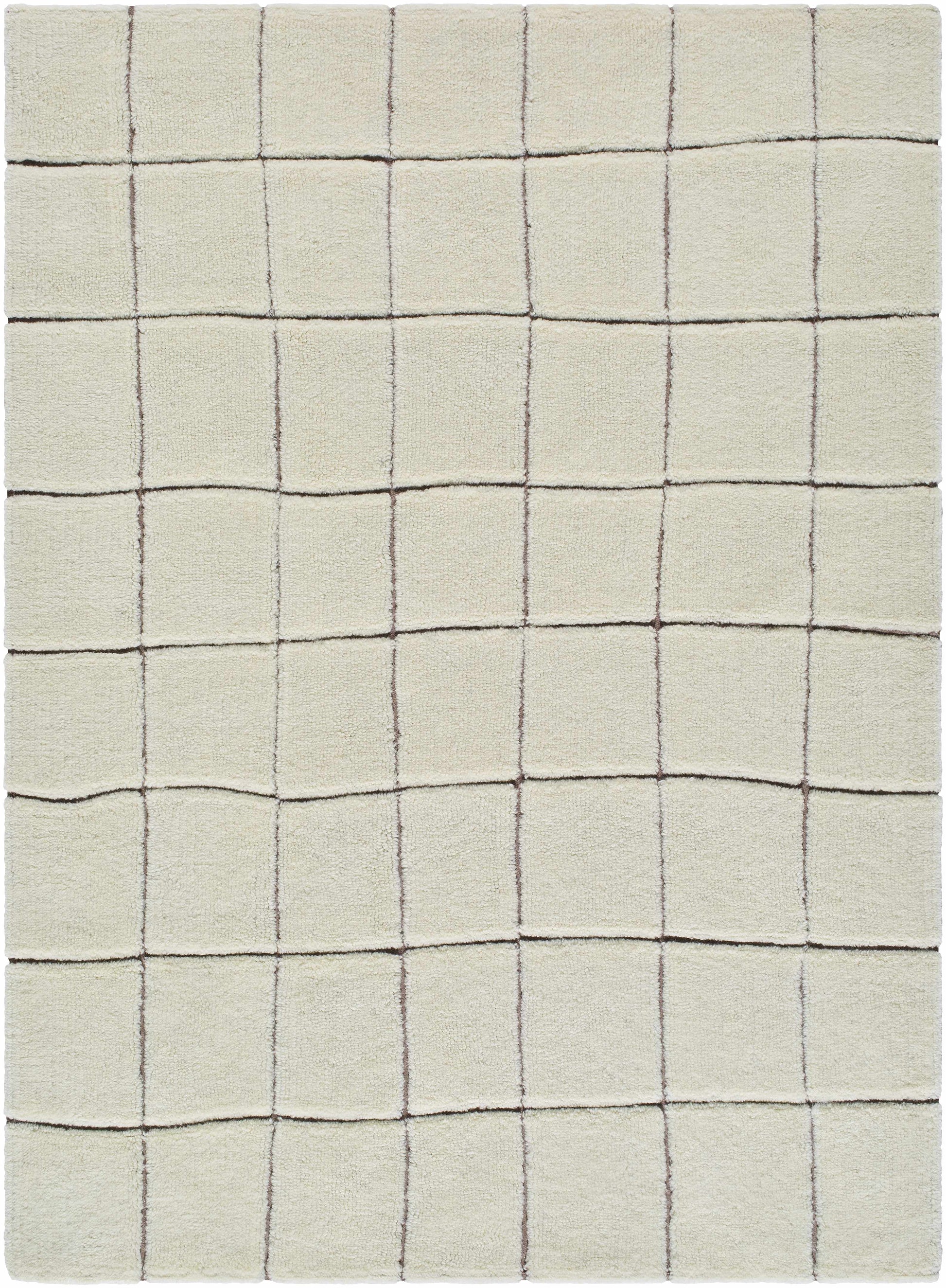 Ivory Check Washable Wool Blend Area Rug - 5’ x 7’ Rectangle - Boutique Rugs