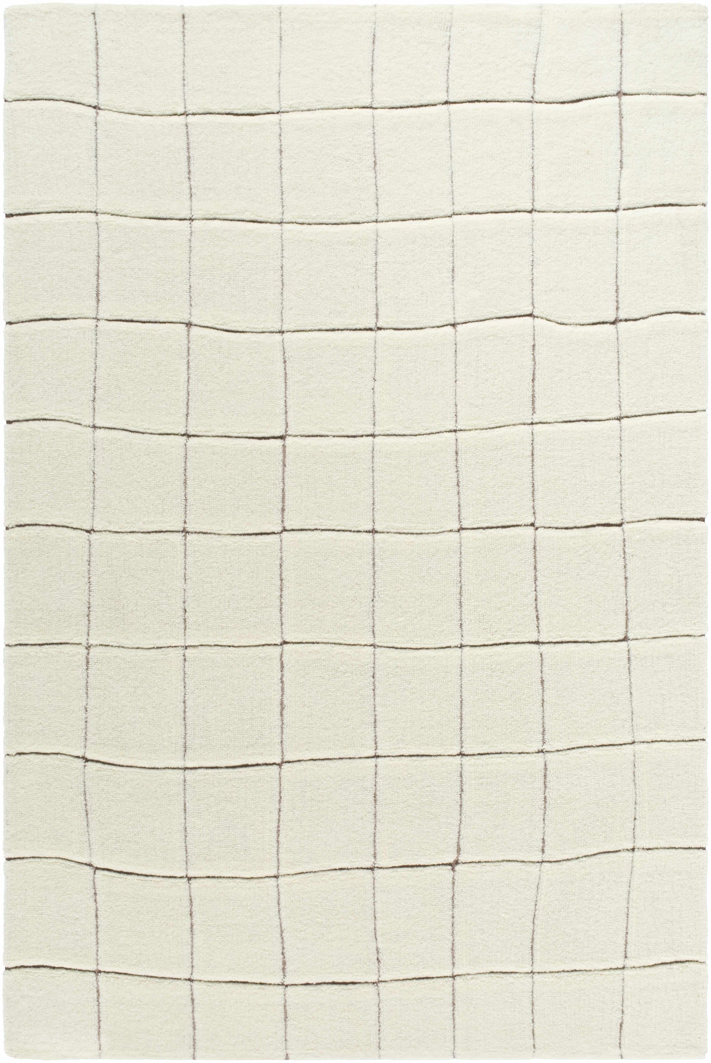 Ivory Check Washable Wool Blend Area Rug - 6’ x 9’ Rectangle - Boutique Rugs