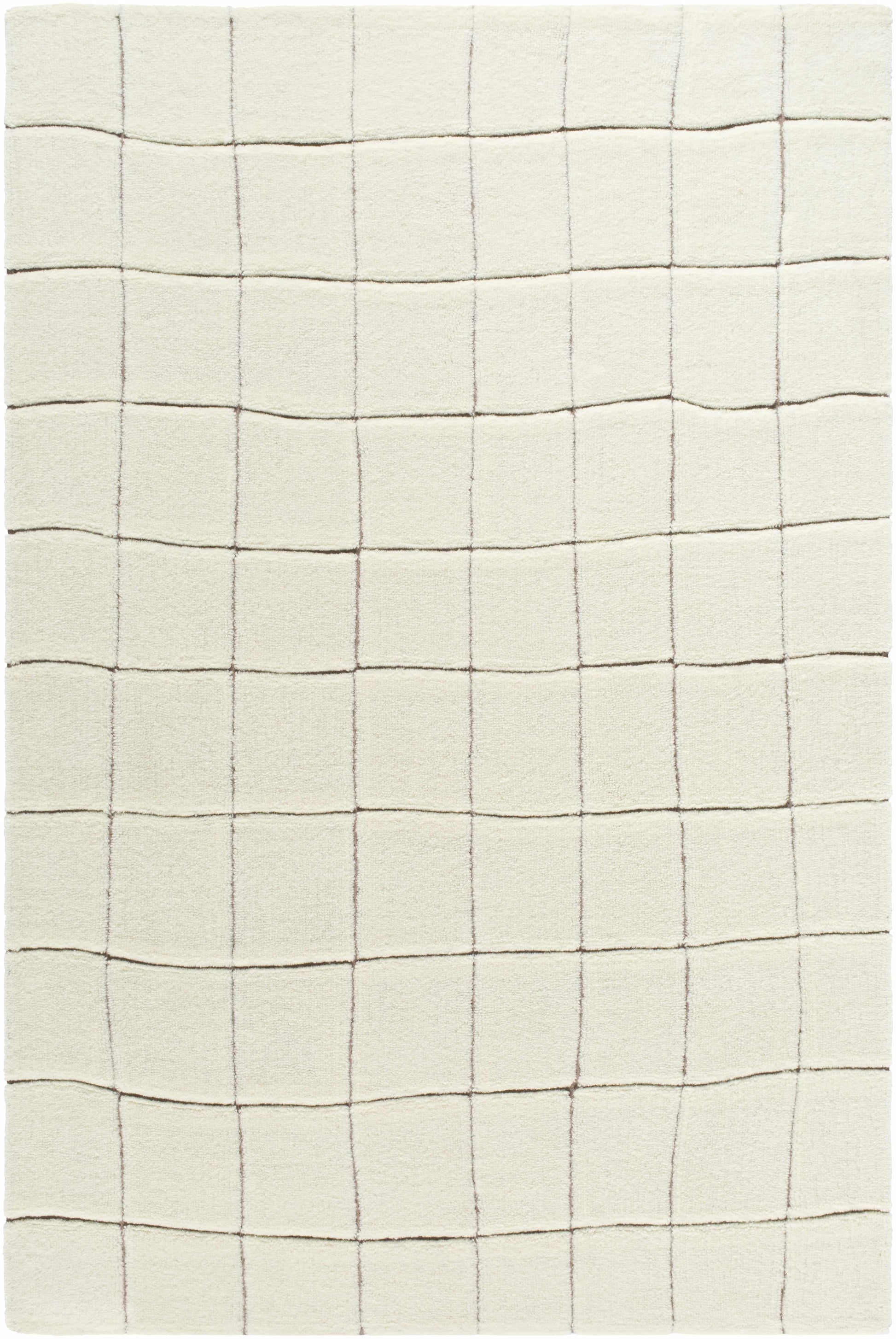 Ivory Check Washable Wool Blend Area Rug - 6’ x 9’ Rectangle - Boutique Rugs